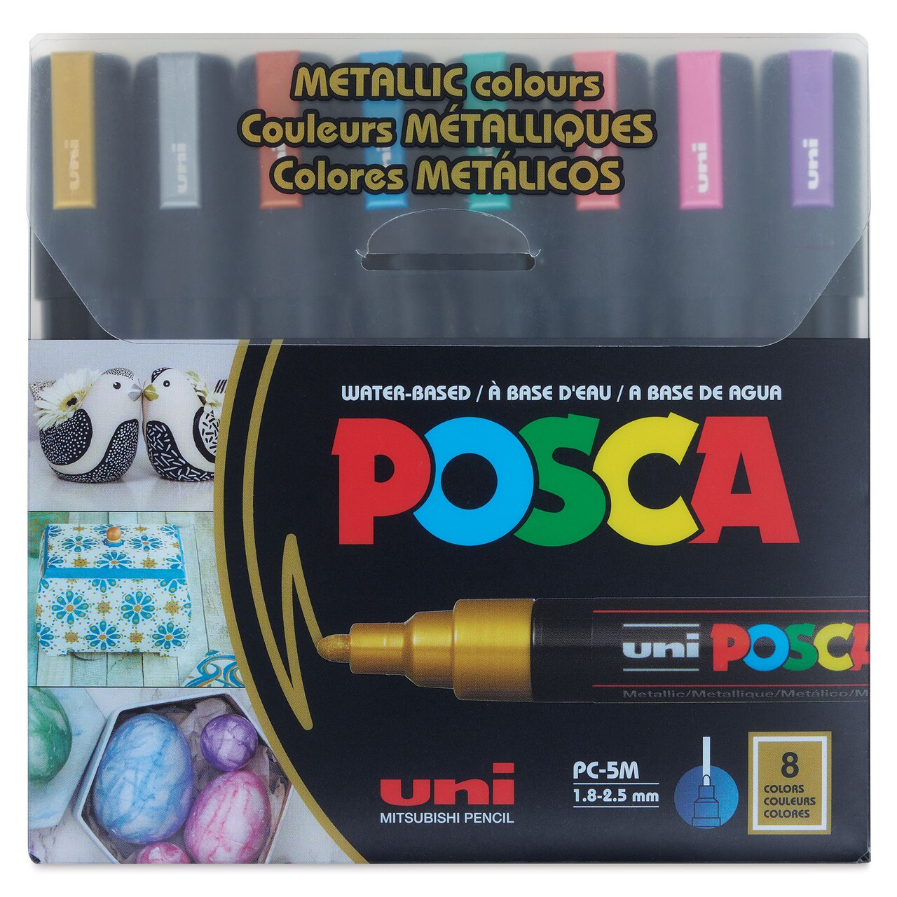 Posca Paint Markers - Set of 8, Metallic Colors, Medium Bullet Tip, 2.5 mm